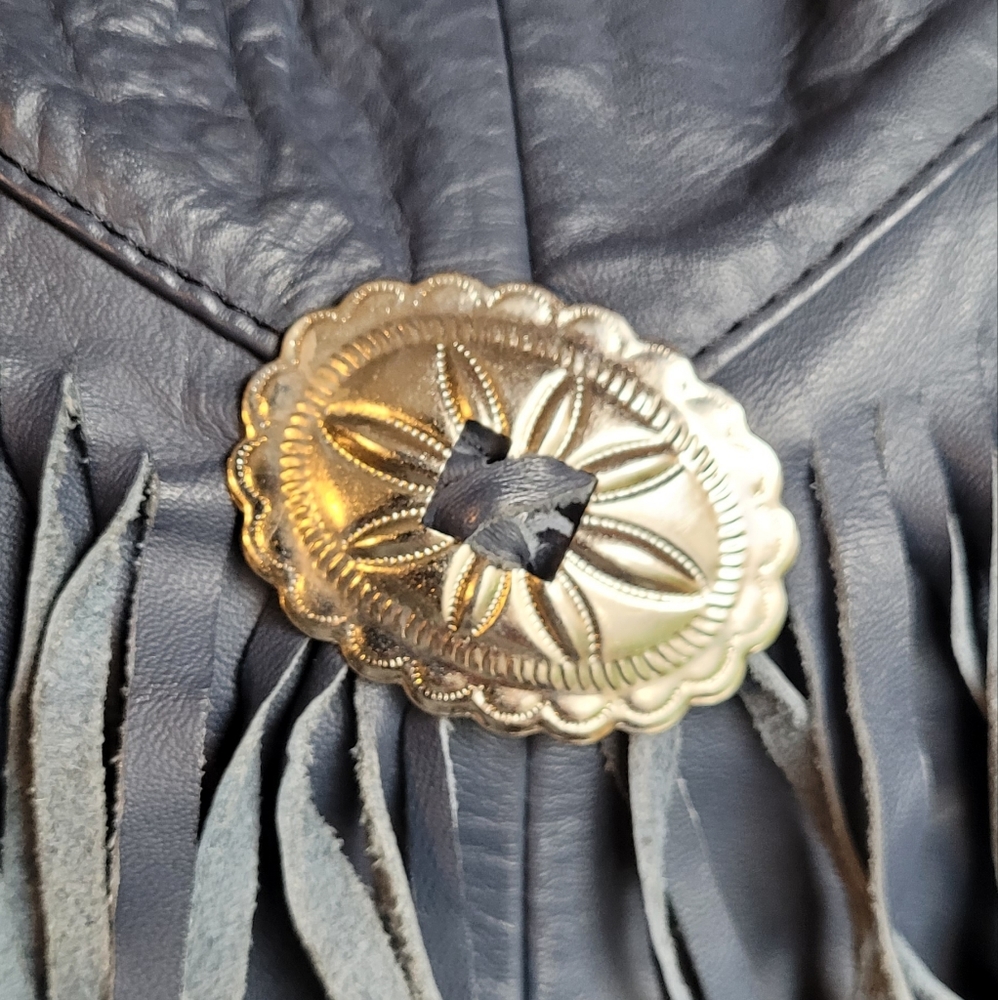 Vintage Blue Leather Fringe Shoulder Bag - Picture 5 of 14